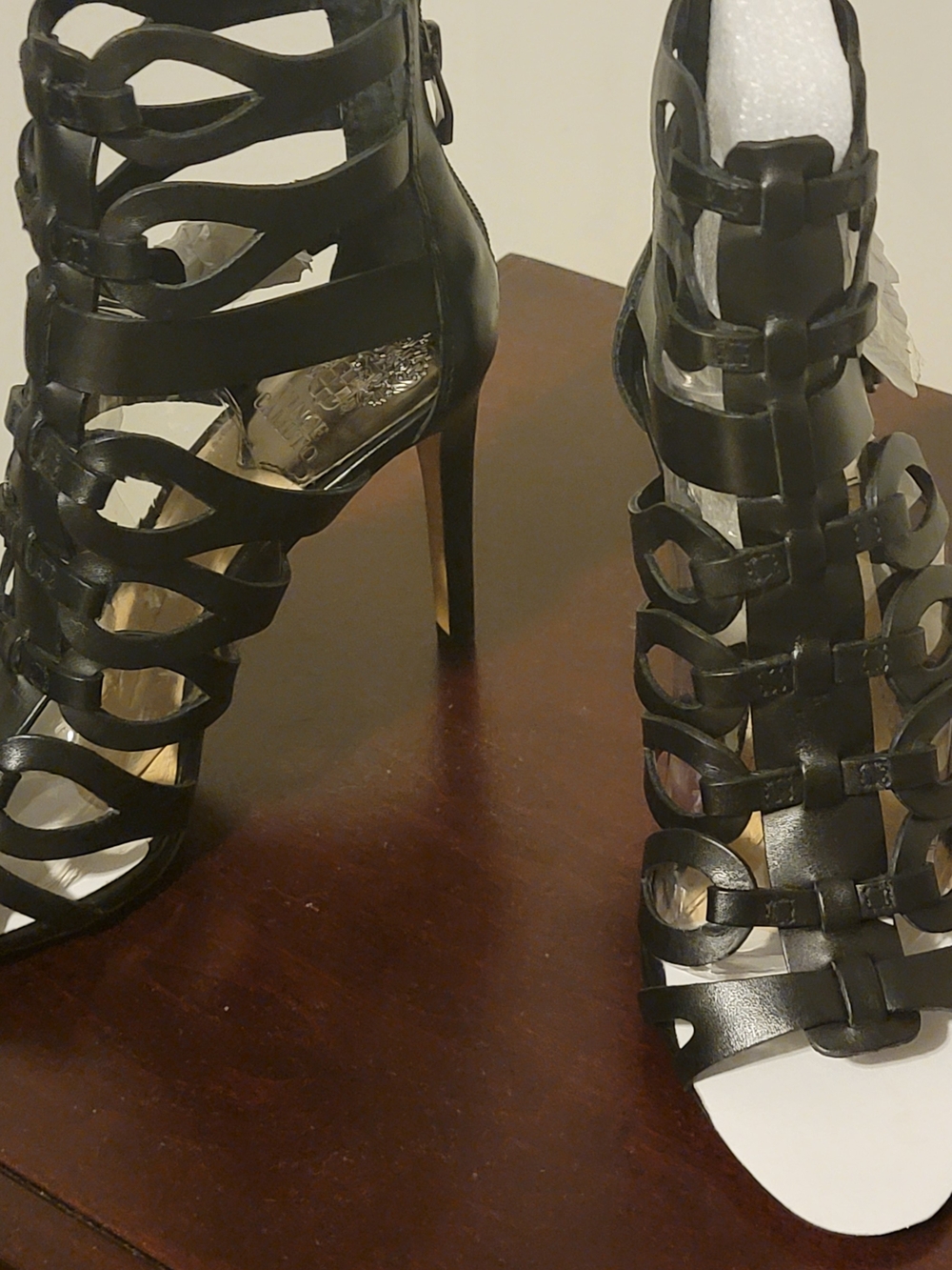 Vince Camuto Black Strappy Cage Stiletto Sandals Real Leather